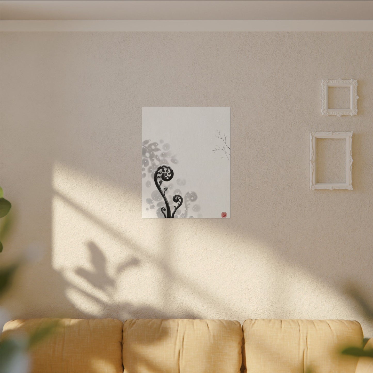 Winter Fern Unfurling Ukiyo E Inspired Canvas Art | Peaceful Decor