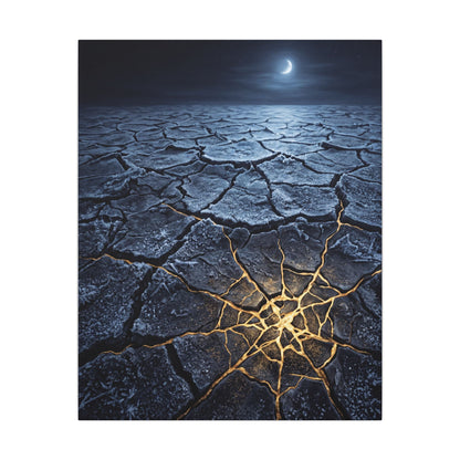 Moonlight Cracked Earth Canvas Art - Kintsugi Mono No Aware