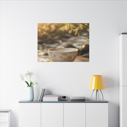 Neutral Ceramic Bowl Canvas Art - Japanese Pattern Japandi