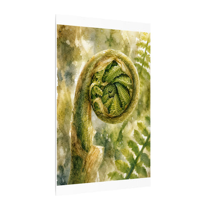 Japandi Fern Unfurling in Dappled | Watercolor Canvas Art