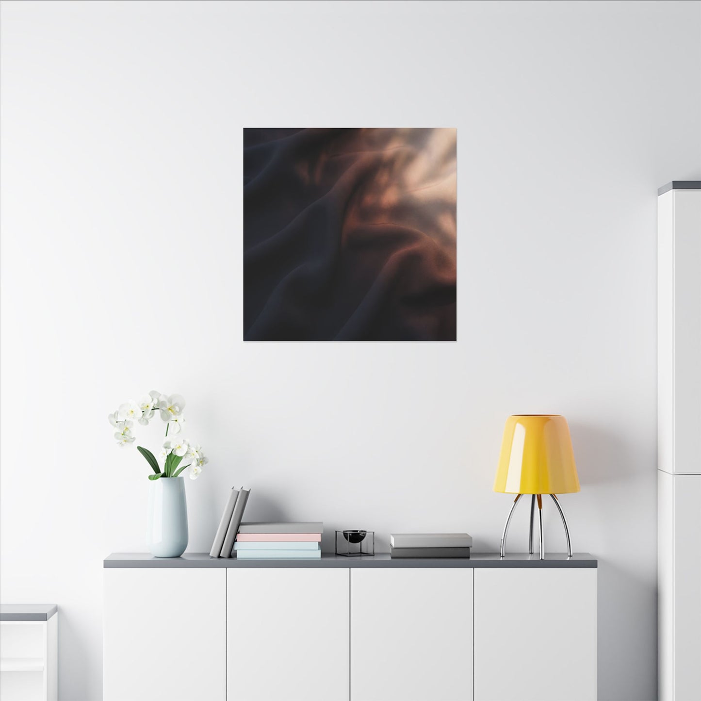 Dark Japandi Silk Drape in Dawn | Shadow Zen Canvas Art