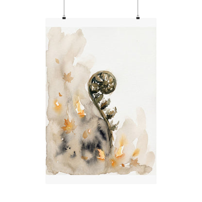 Fern Unfurling Watercolor Wall Art Print | Neutral Japandi Art Art Print