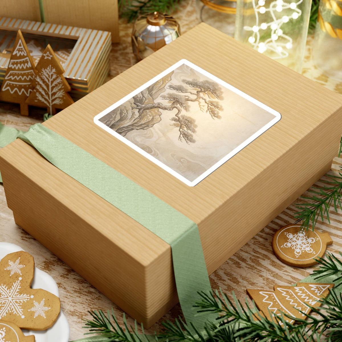 Pine Tree Winter Sticker | Japandi Warm Design
