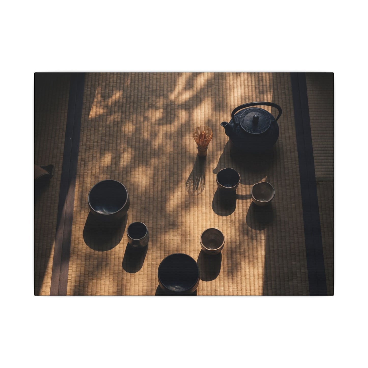 Shibui Tea Ceremony Canvas Art - Dark Japandi Shadow Zen Art Print