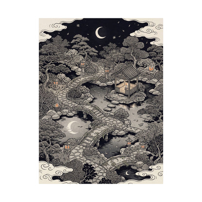 Summer Moonlit Garden Ukiyo E Inspired Wall Art Print | Serene Decor