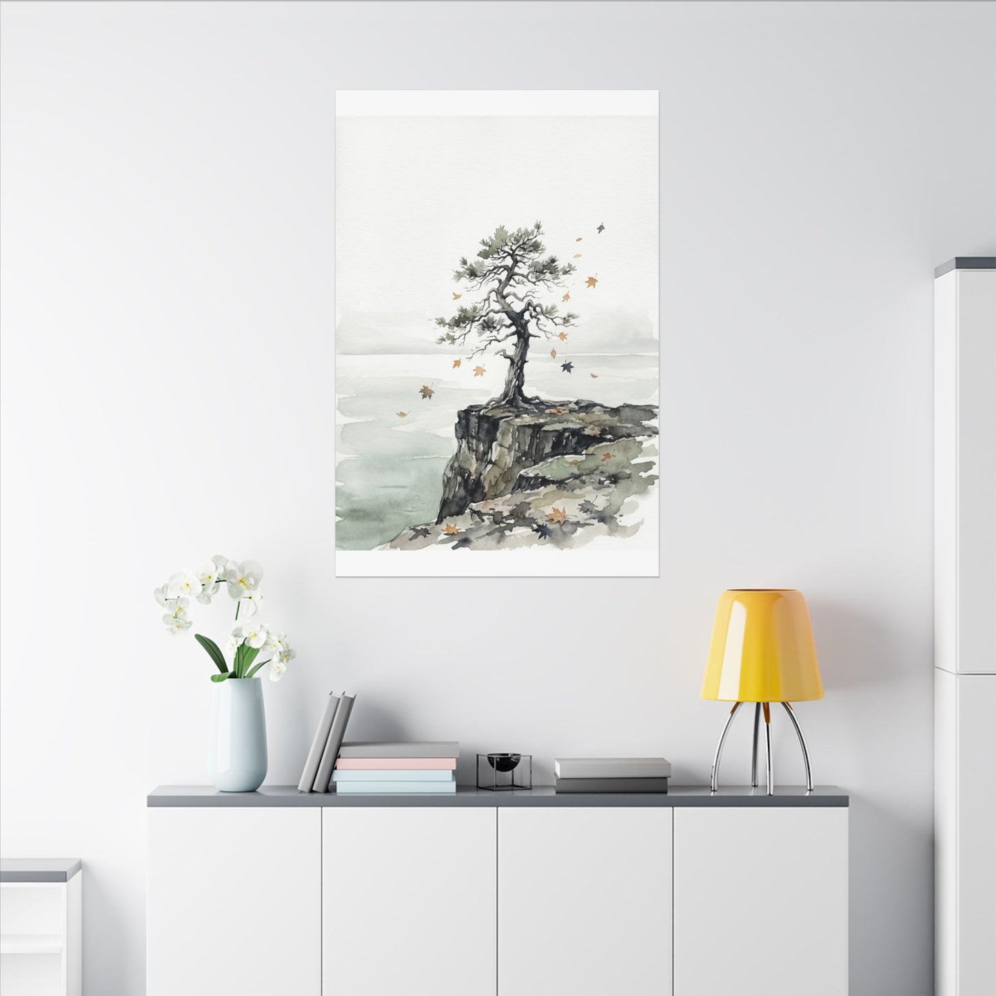 Japandi Pine Tree in Overcast | Watercolor Canvas Art