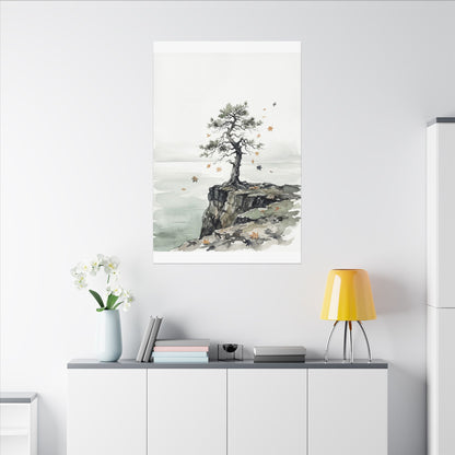 Japandi Pine Tree in Overcast | Watercolor Canvas Art
