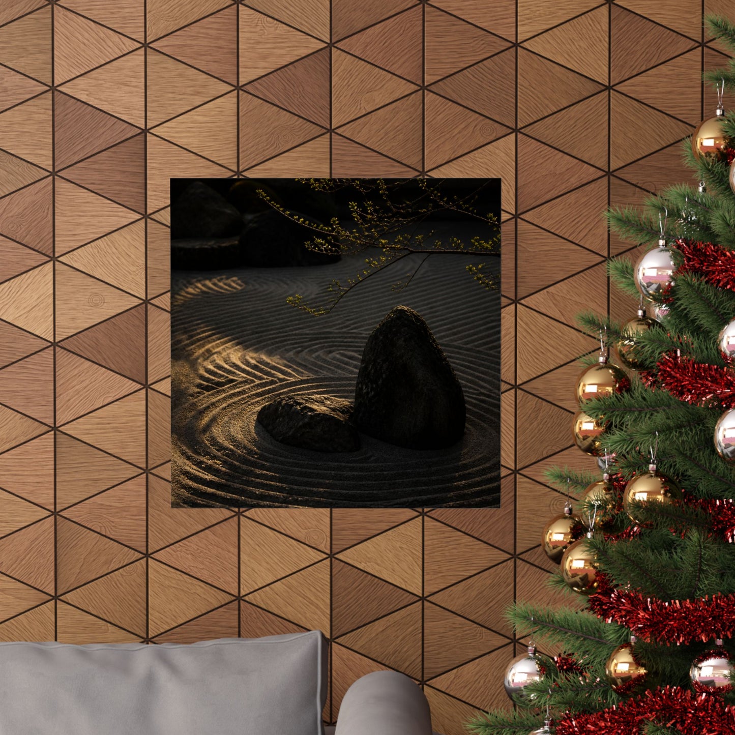 Golden Hour Rock Garden Wall Art Print - Dark Japandi Ma