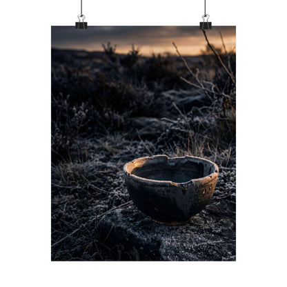 Dark Japandi Ceramic Bowl in Golden Hour | Dark Texture Wall Art Print