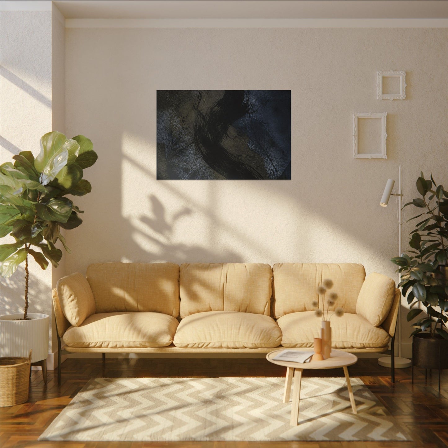 Shibui Ink Brushstroke Canvas Art - Dark Japandi Dark Texture