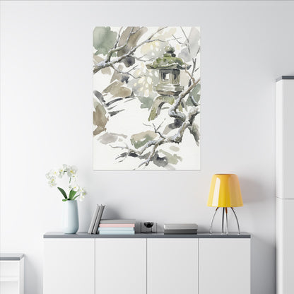 Elegant Stone Lantern Canvas Art - Watercolor Japandi