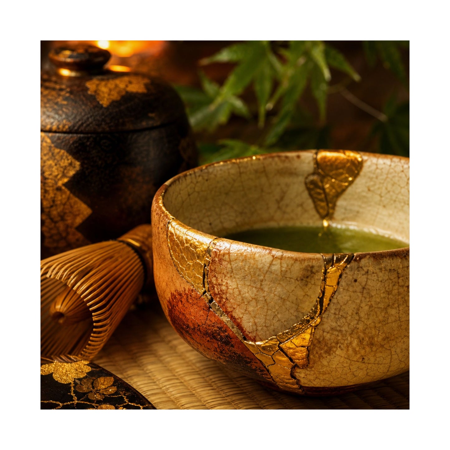 Tea Ceremony Crackle Gold Wall Art Print | Healing Kintsugi Art