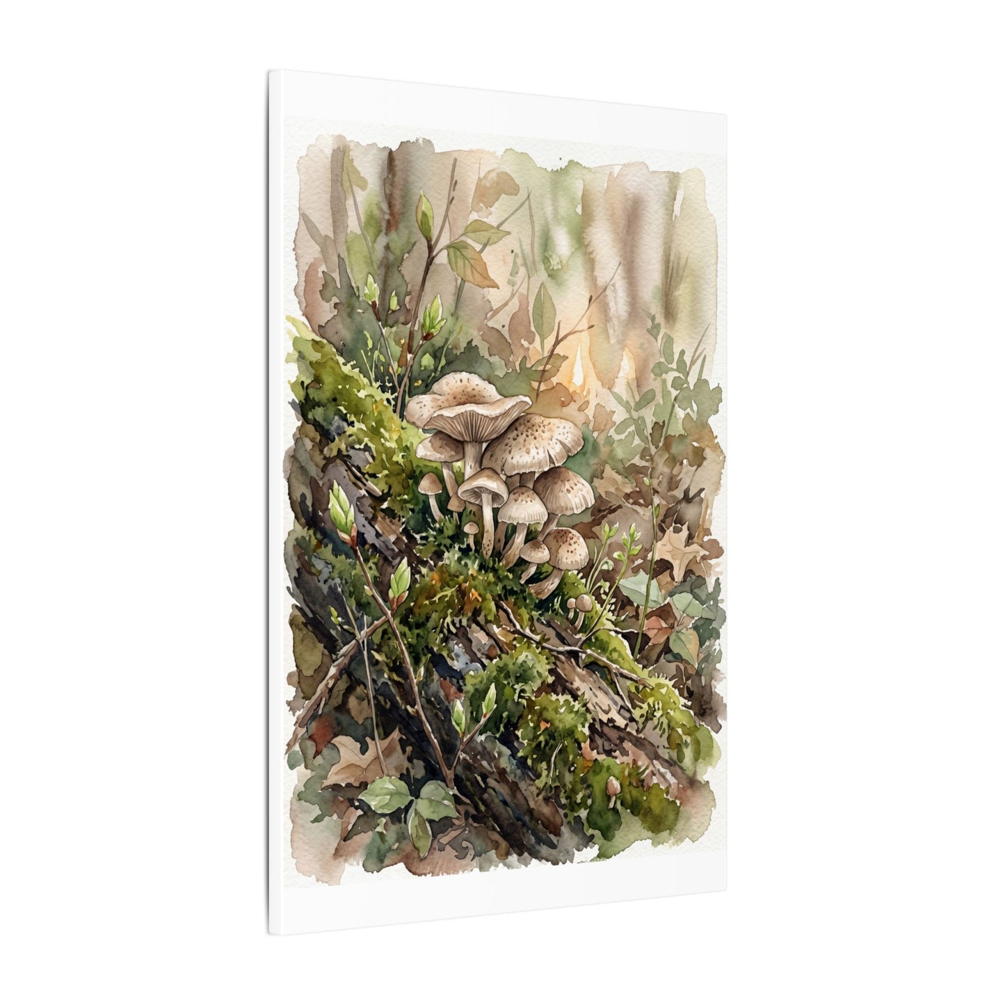 Wild Mushrooms Canvas Art | Spring Japandi Watercolor Art