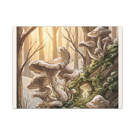 Cottagecore Wild Mushrooms in Golden Hour | Mushroom Illustration Canvas Art Art Print