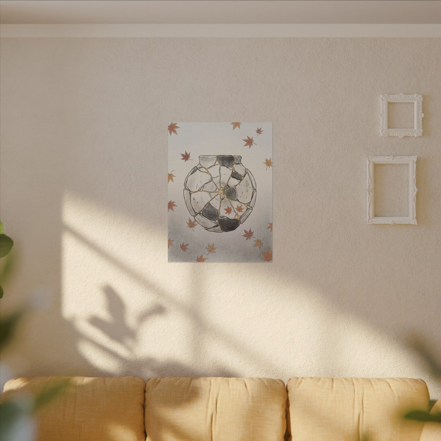 Japandi Broken Pottery in Dawn | Minimal Line Canvas Art