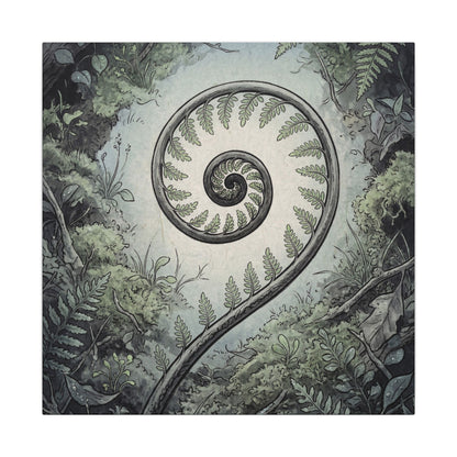 Zen Fern Unfurling in Dawn | Ukiyo E Inspired Canvas Art