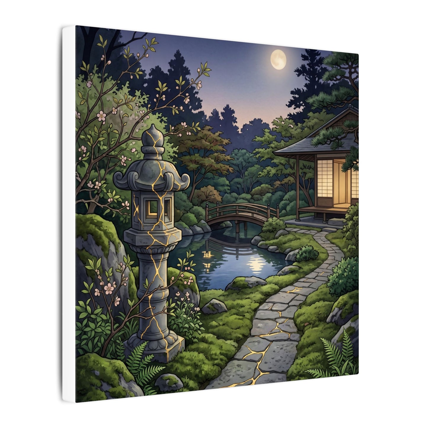 Spring Moonlit Garden Gold Vein Canvas Art | Resilient Decor