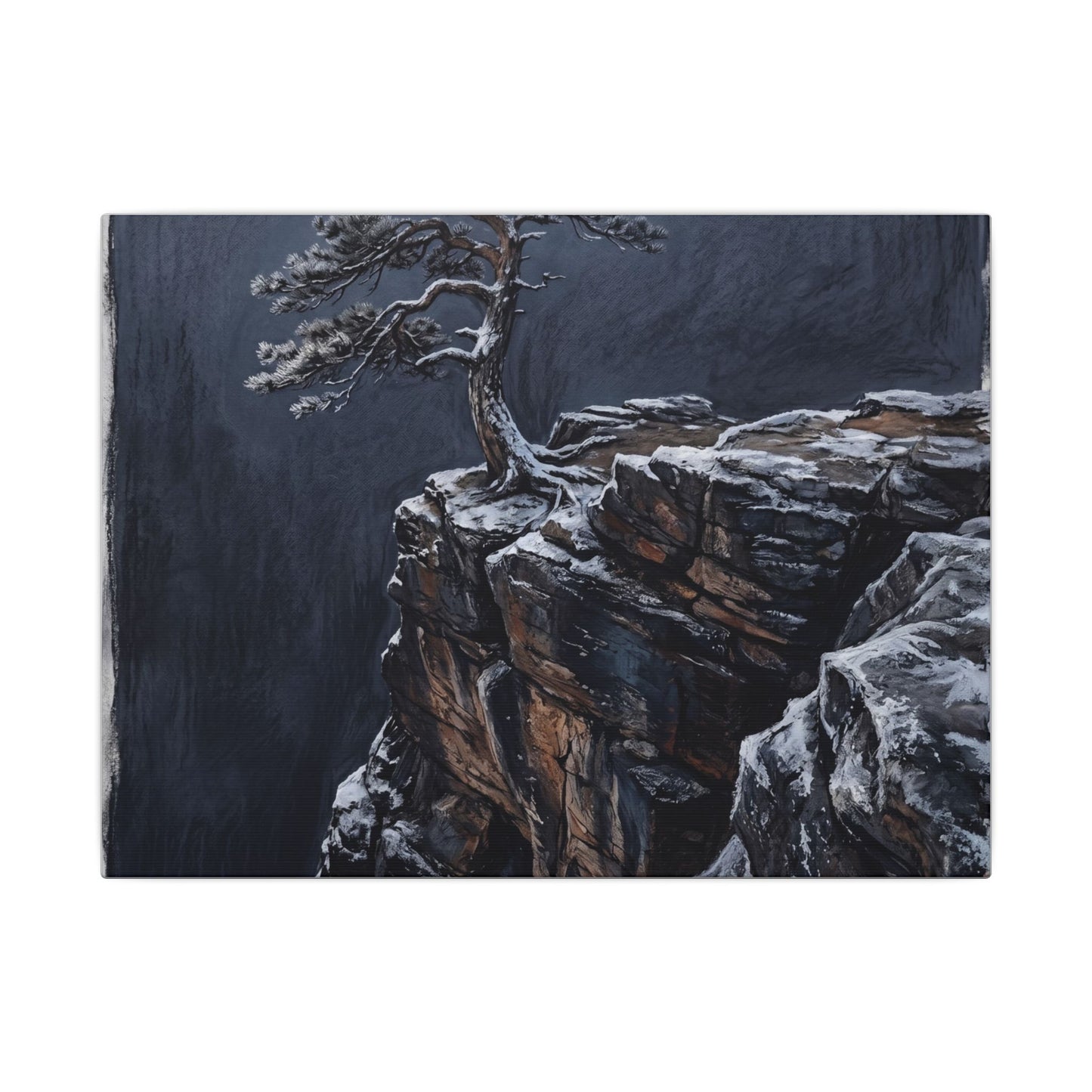 Dark Japandi Pine Tree in Dawn | Dark Texture Canvas Art