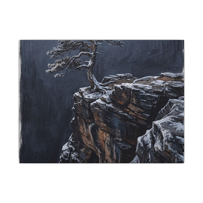 Dark Japandi Pine Tree in Dawn | Dark Texture Canvas Art