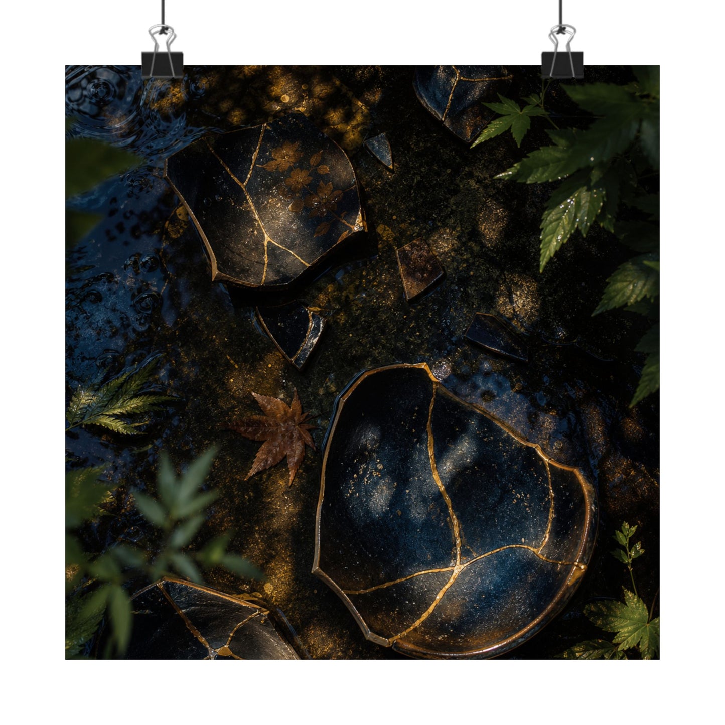 Broken Pottery Wall Art Print | Summer Dark Japandi Shadow Zen Art
