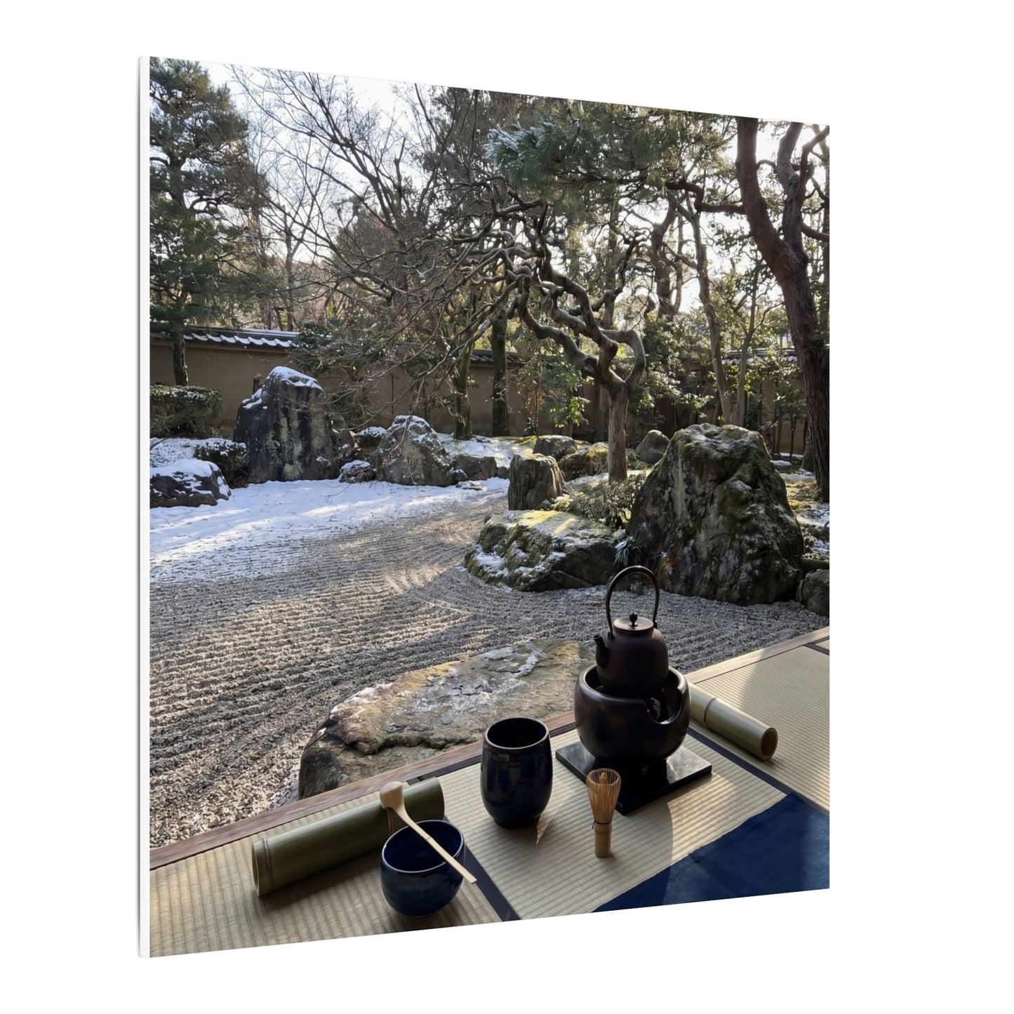 Winter Tea Ceremony Karesansui Canvas Art | Serene Decor