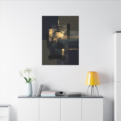 Golden Hour Pine Tree Canvas Art - Dark Japandi Kanso