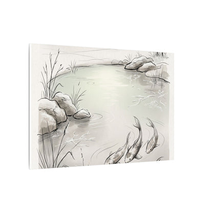 Koi Pond Minimal Line Canvas Art | Cozy Japandi Art