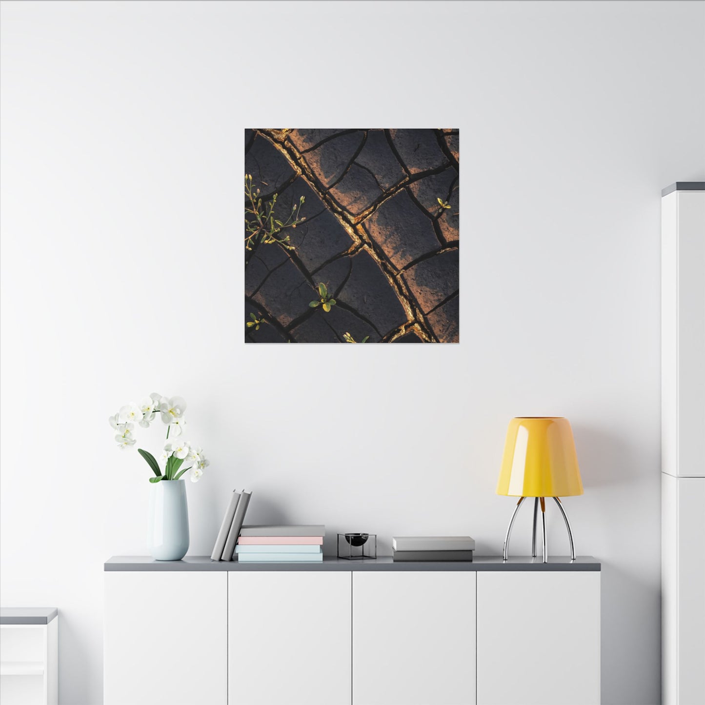 Kintsugi Cracked Earth in Golden Hour | Gold Vein Canvas Art