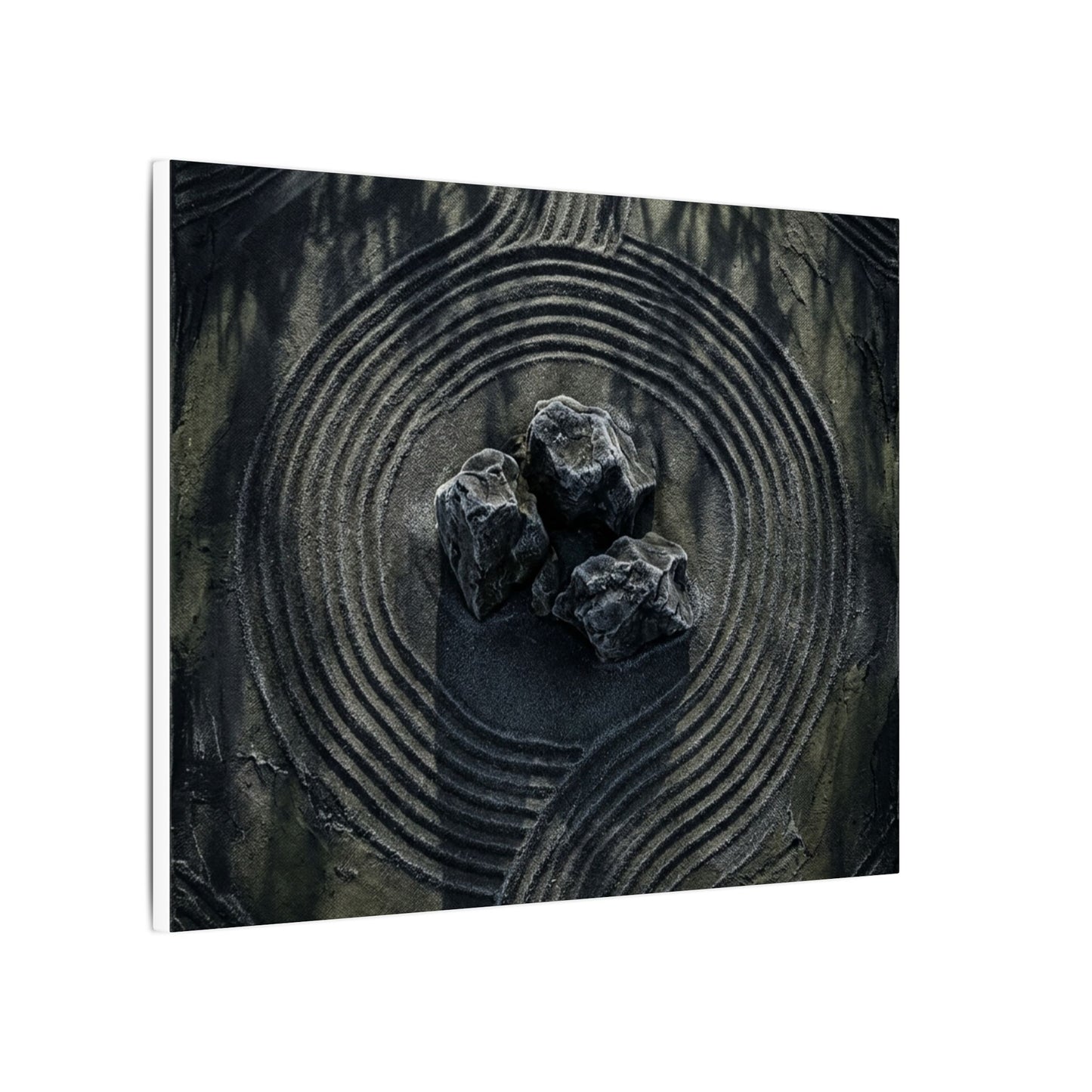Moody Rock Garden Canvas Art - Dark Texture Dark Japandi
