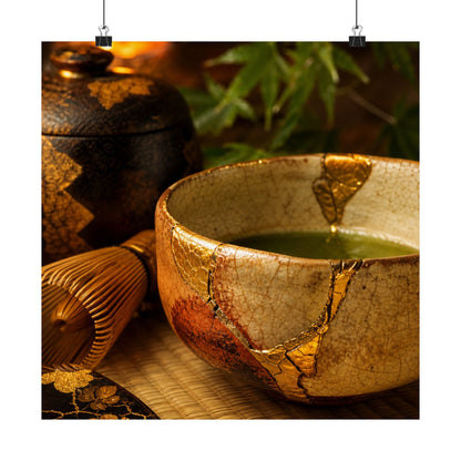 Tea Ceremony Crackle Gold Wall Art Print | Healing Kintsugi Art
