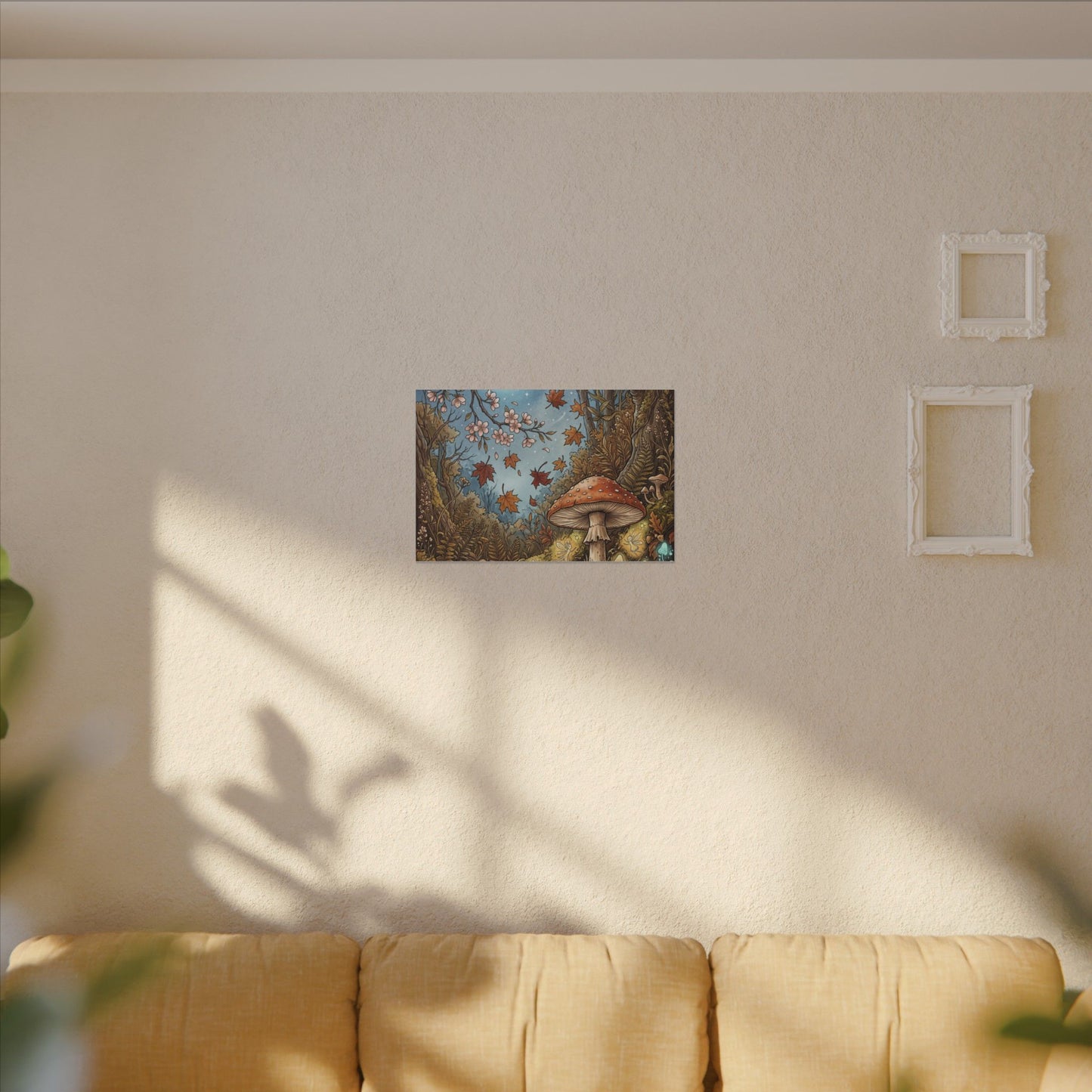 Autumn Cherry Blossom Mushroom Illustration Canvas Art | Enchanting Decor