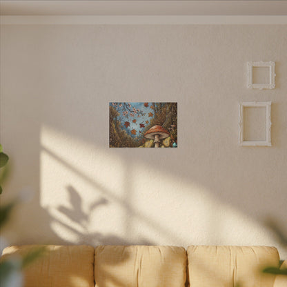 Autumn Cherry Blossom Mushroom Illustration Canvas Art | Enchanting Decor