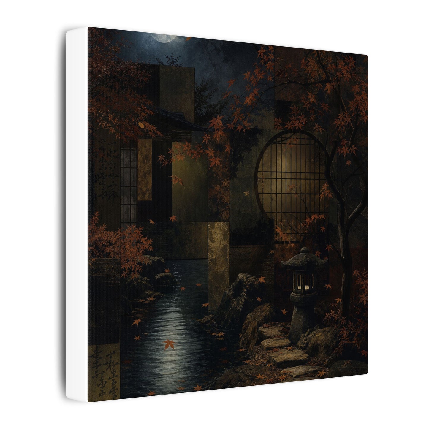 Moonlight Moonlit Garden Canvas Art - Dark Japandi Shibui