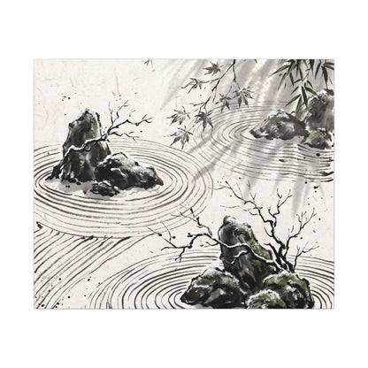 Rock Garden Canvas Art | Winter Zen Sumi E Art