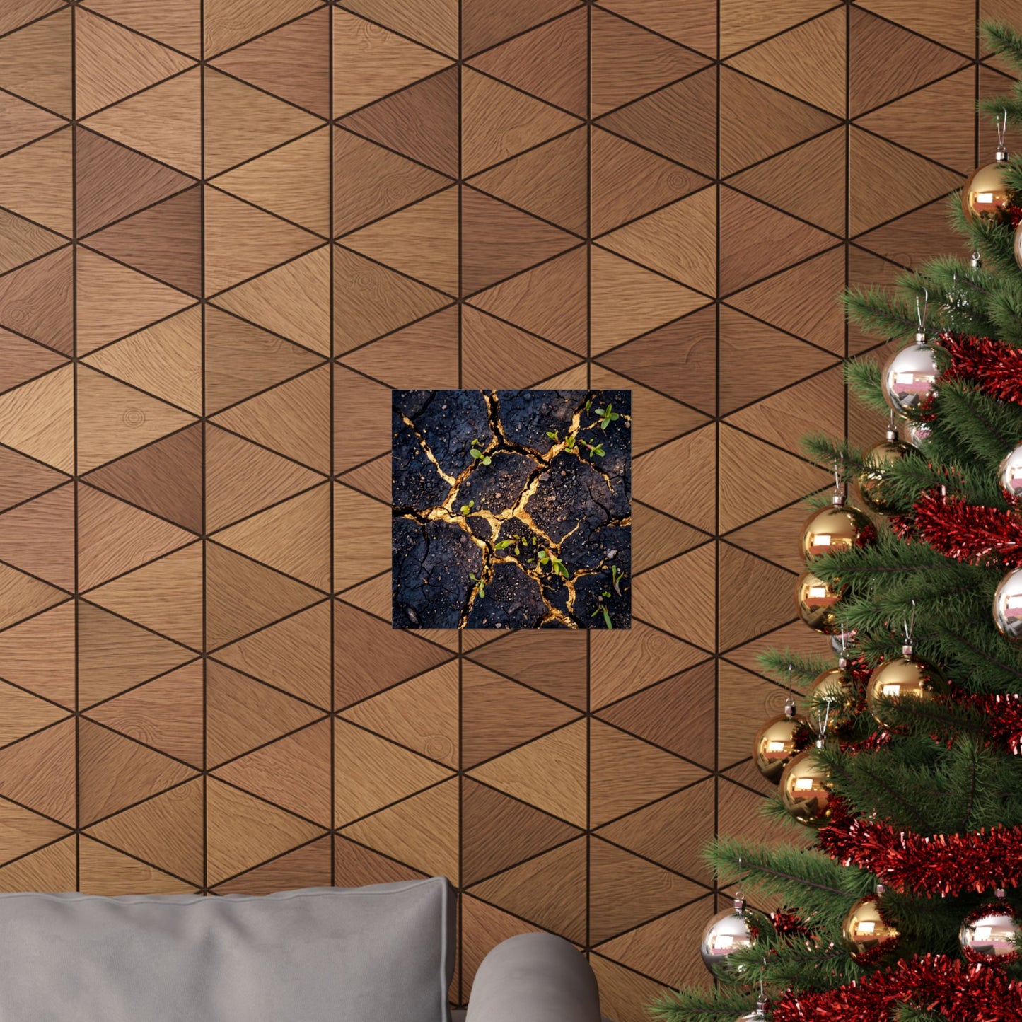Healing Cracked Earth Wall Art Print - Crackle Gold Kintsugi