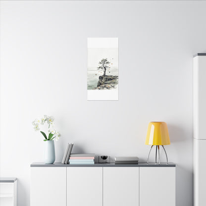 Japandi Pine Tree in Overcast | Watercolor Canvas Art
