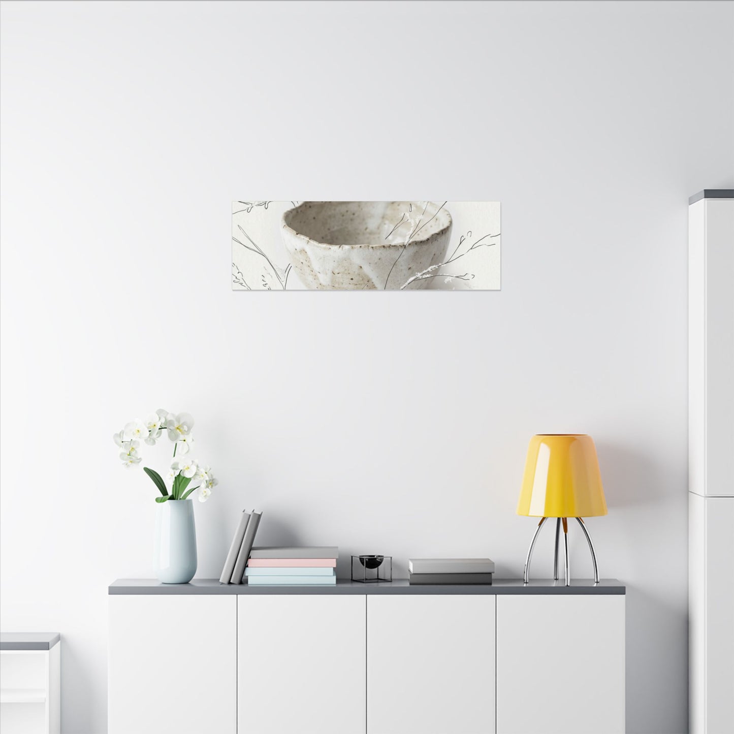 Neutral Ceramic Bowl Canvas Art - Minimal Line Japandi