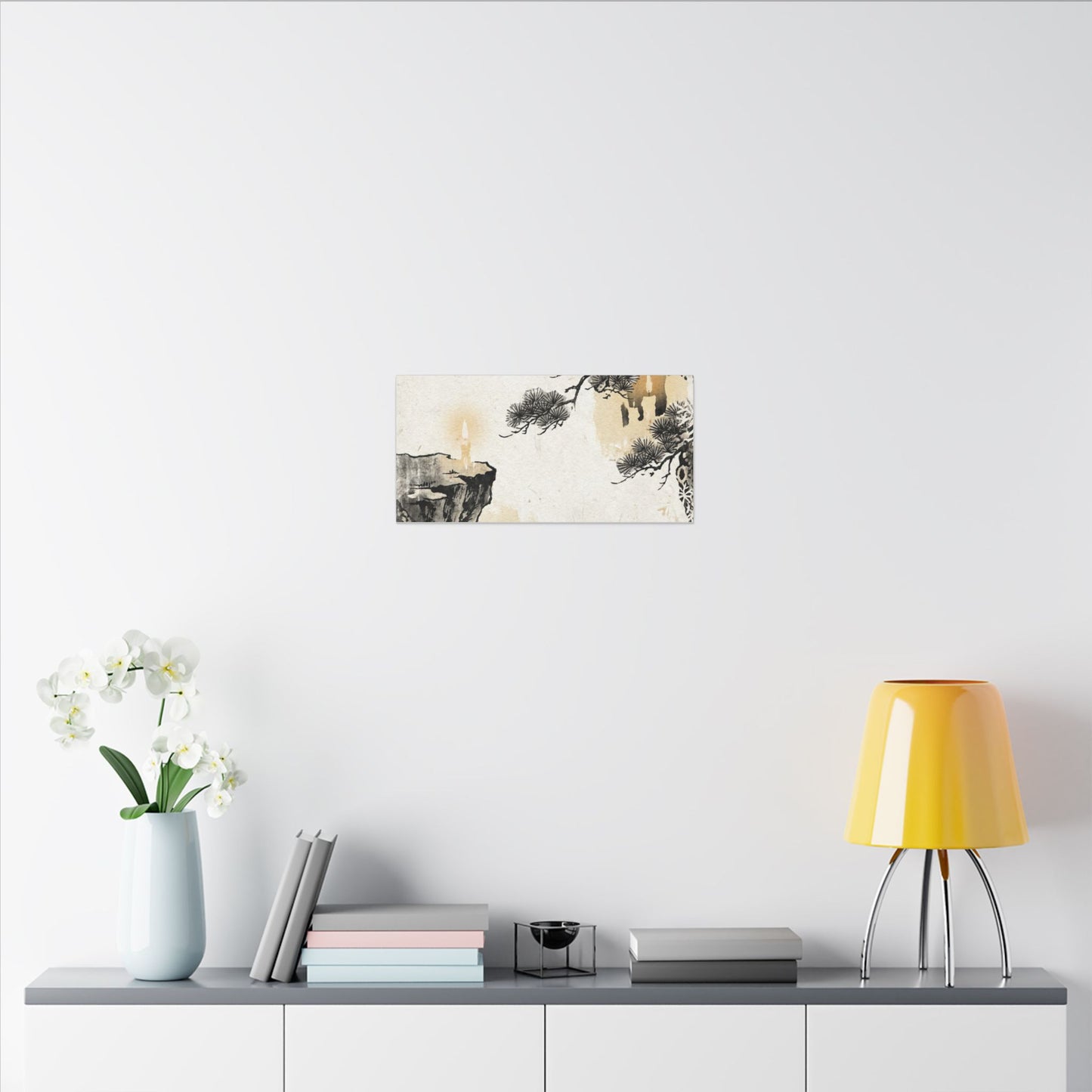 Japandi Pine Tree in Candlelight | Japanese Pattern Canvas Art