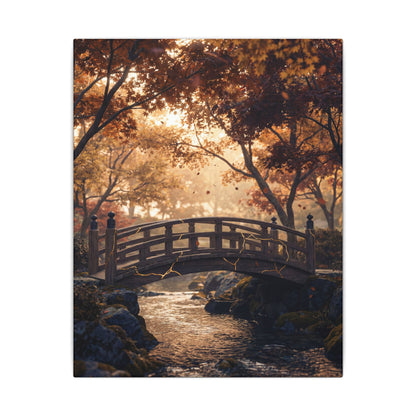 Autumn Wooden Bridge Gold Vein Canvas Art | Resilient Decor