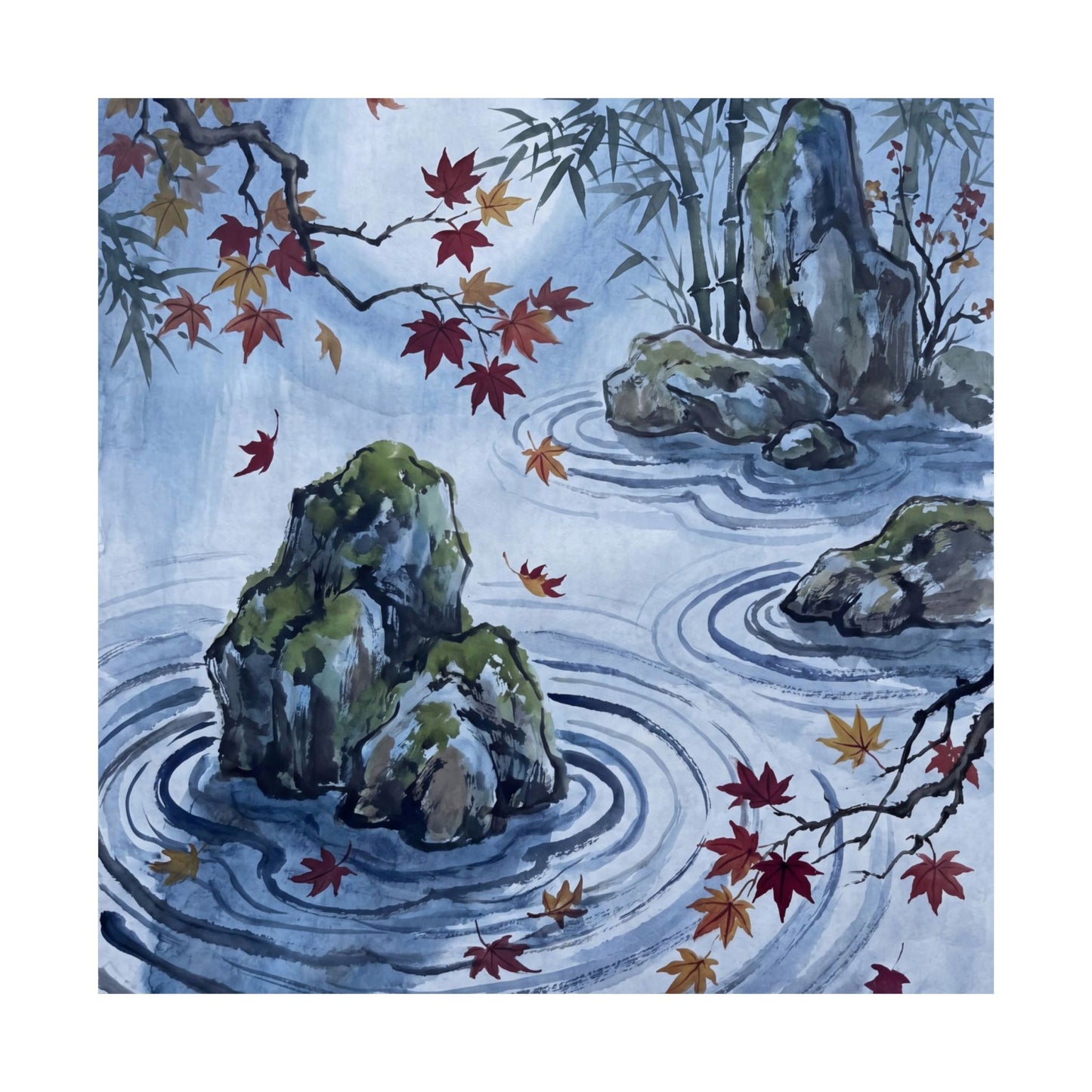 Rock Garden Sumi E Wall Art Print | Peaceful Zen Art