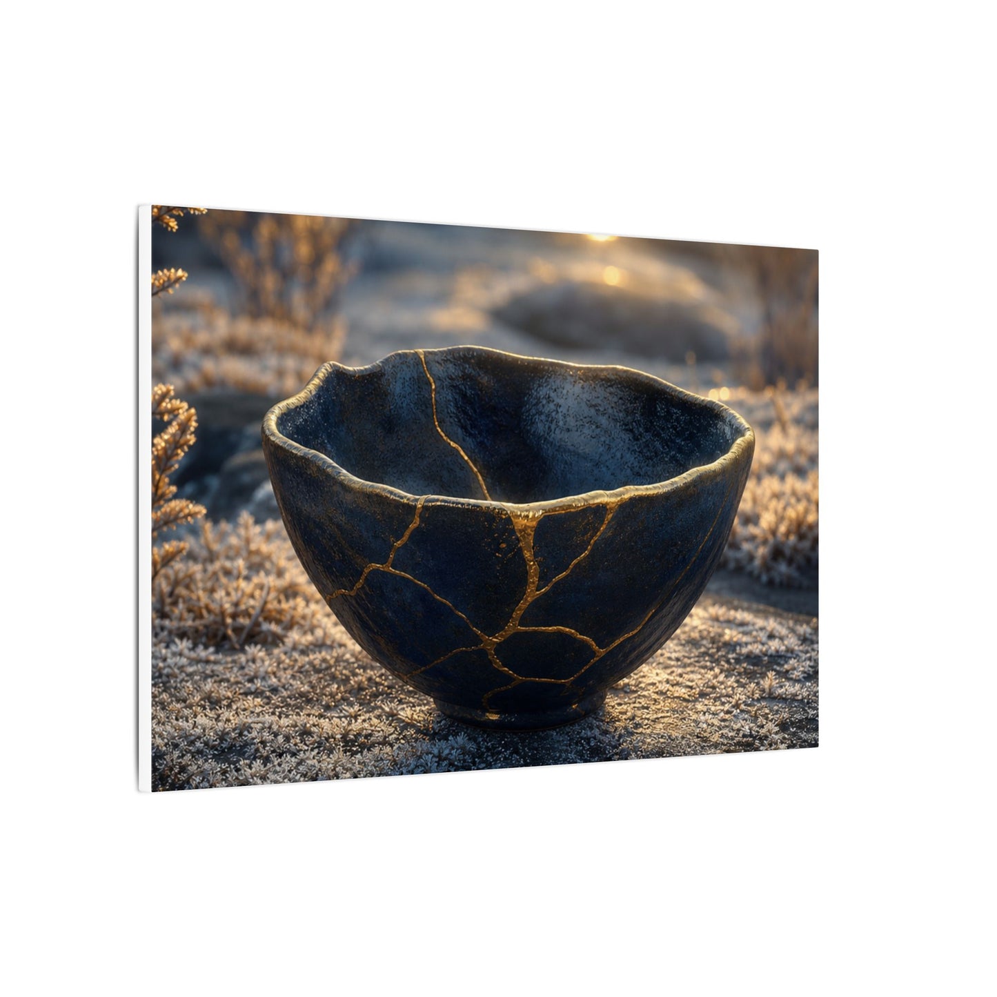 Ceramic Bowl Canvas Art | Winter Kintsugi Gold Repair Art