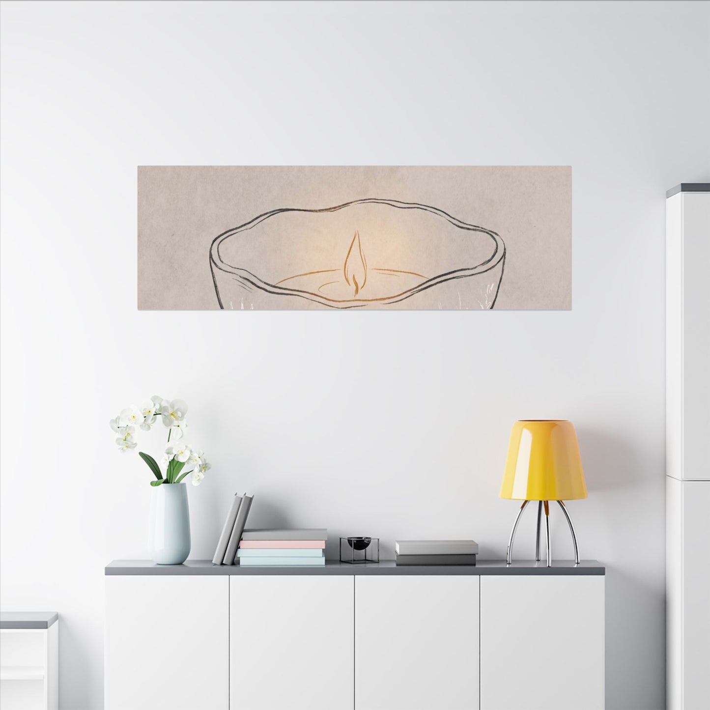 Ceramic Bowl Minimal Line Canvas Art | Neutral Japandi Art