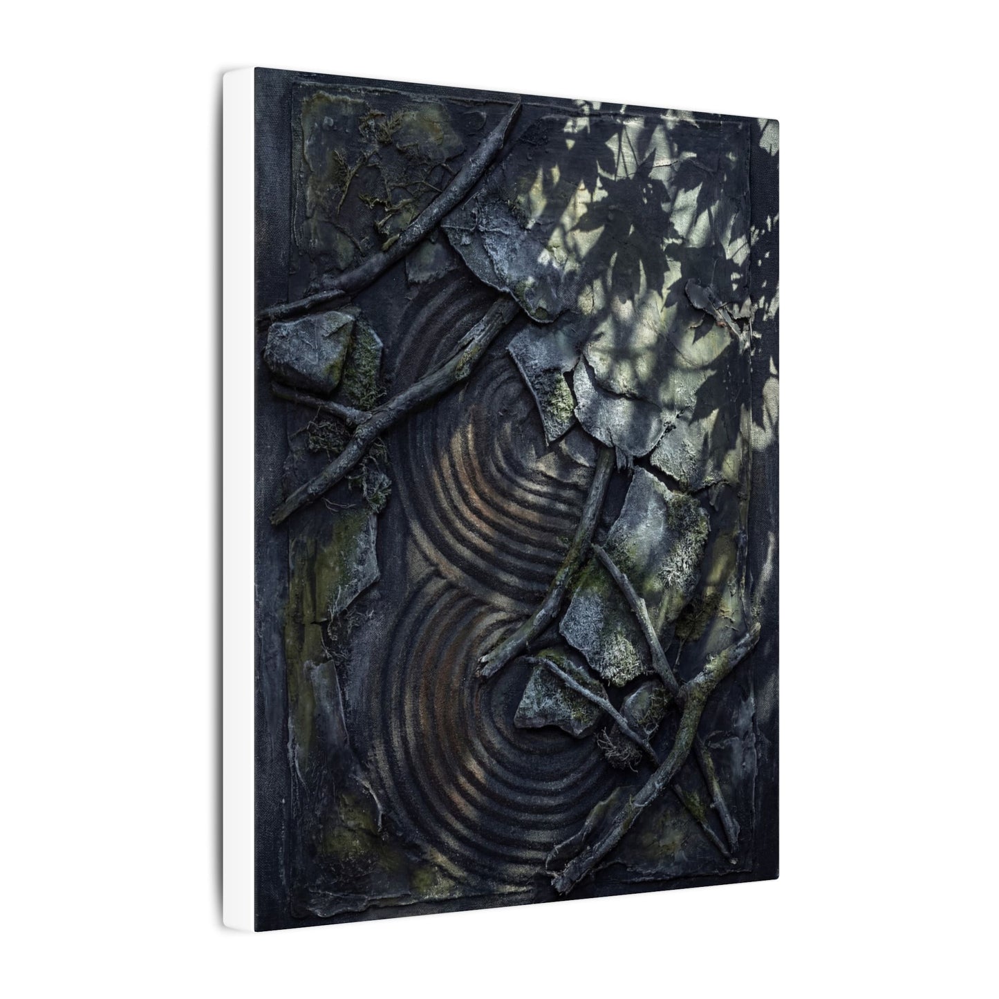 Rock Garden Canvas Art | Winter Dark Japandi Dark Texture Art