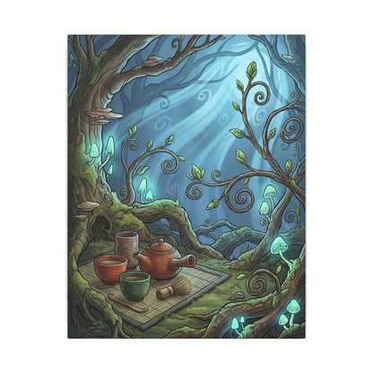 Spring Tea Ceremony Forest Whimsy Canvas Art | Cozy Decor