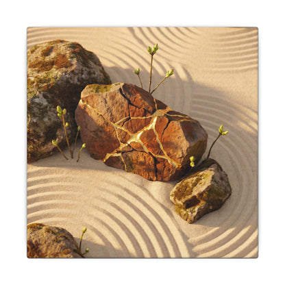 Kanso Rock Garden Canvas Art - Kintsugi Crackle Gold