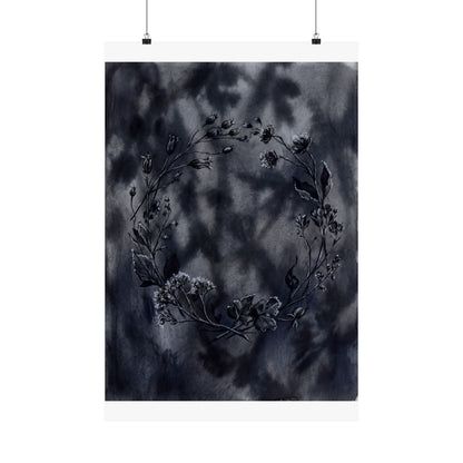 Dried Flowers Shadow Zen Wall Art Print | Bold Dark Japandi Art Art Print