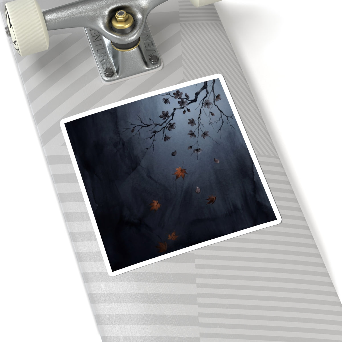 Cherry Blossom Charcoal Ink Sticker | Moody Dark Japandi Art