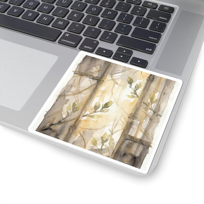 Japandi Shoji Screen in Golden Hour | Watercolor Sticker Art Print