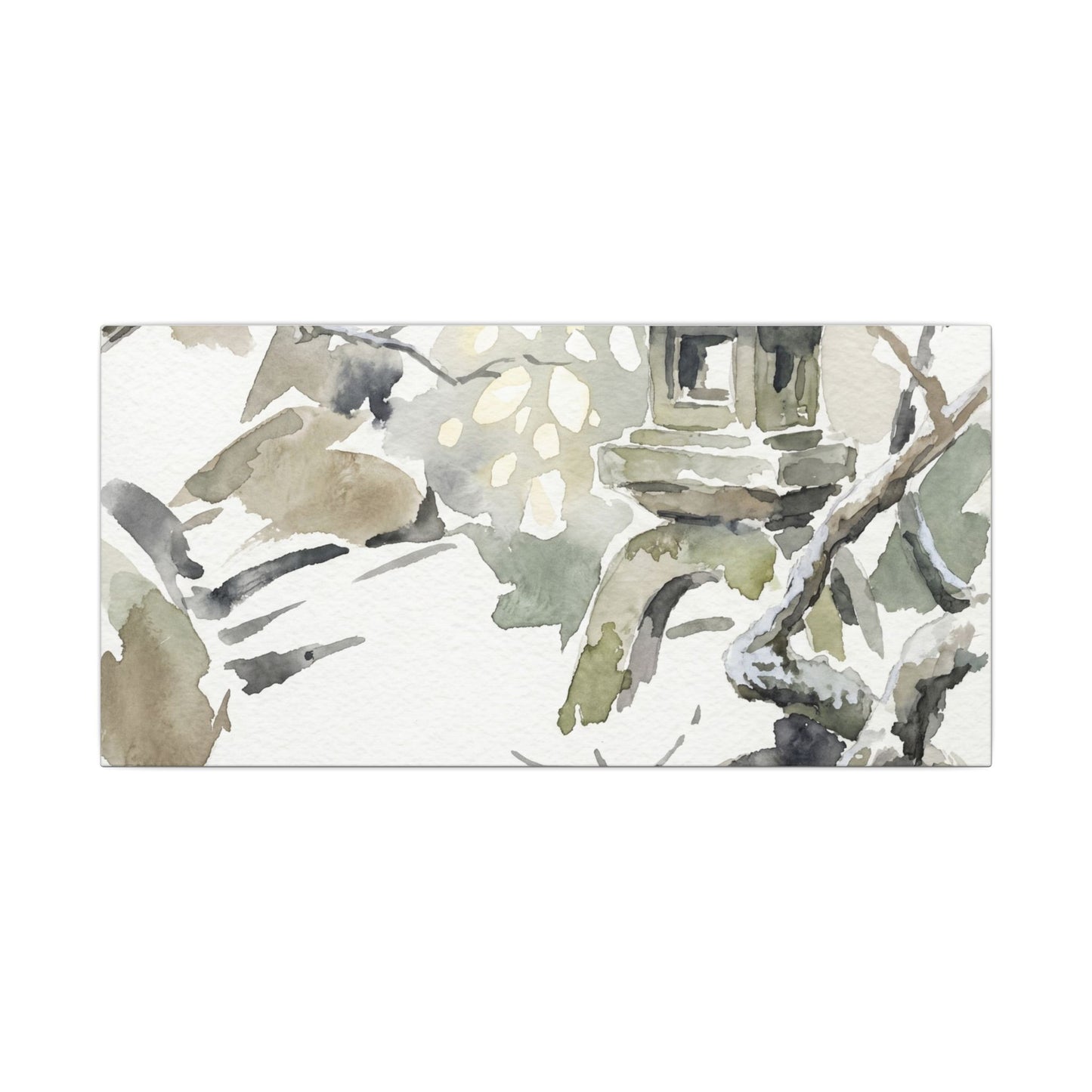 Elegant Stone Lantern Canvas Art - Watercolor Japandi