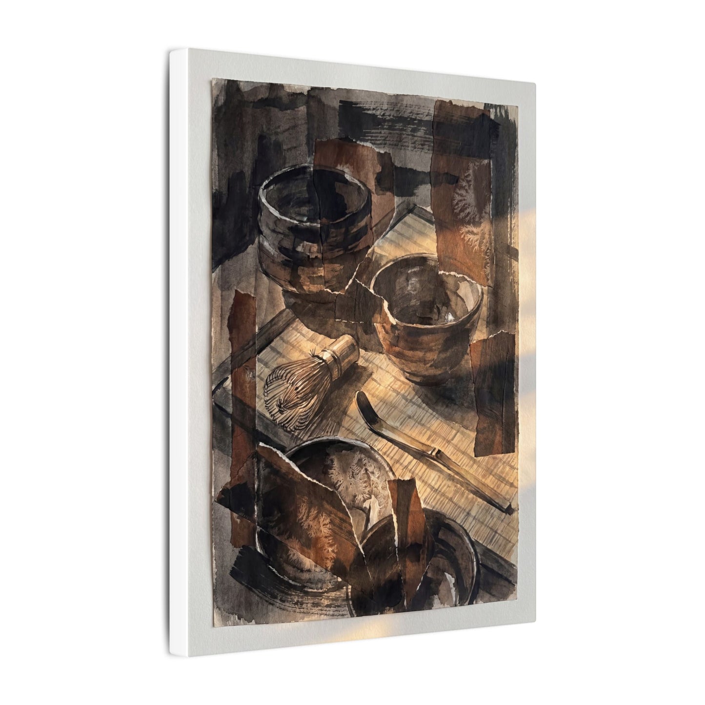Tea Ceremony Charcoal Ink Canvas Art | Luxurious Dark Japandi Art